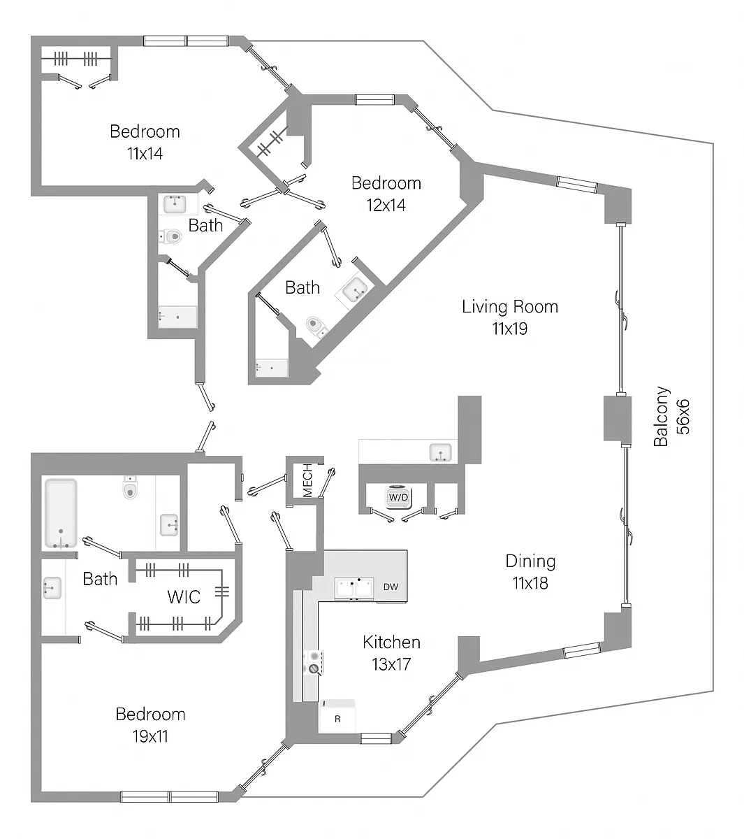 Floor plan C1 - 3BR 3BA (2022 SF)