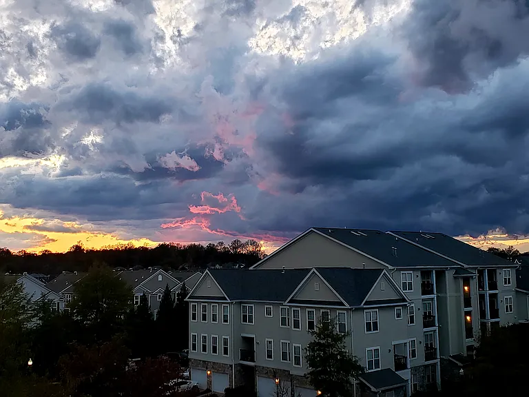 Did the sky catch a fire? Another view from the balcony and living room.