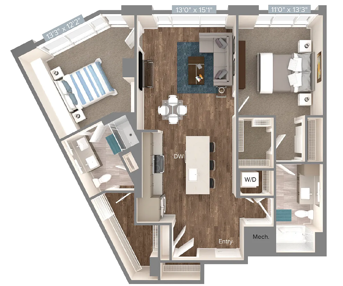 Floor plan B3-1145sf-U
