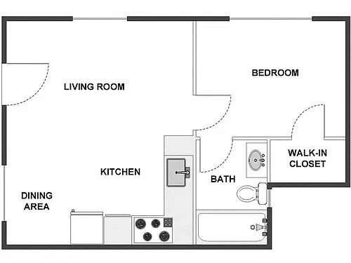 Floor plan 1 Bed / 1 Bath: Type E