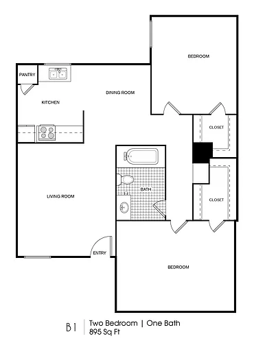 Floor plan 2 Bedroom, 1 Bathroom