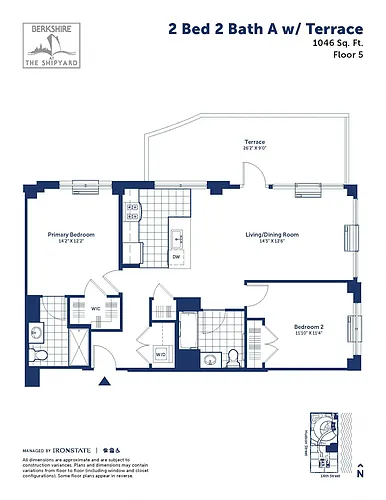 Floor plan 2 Bed 2 Bath A w/ Terrace