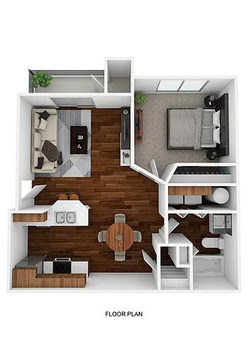 Floor plan 1 Bedroom 1 Bath - with Patio/Balcony