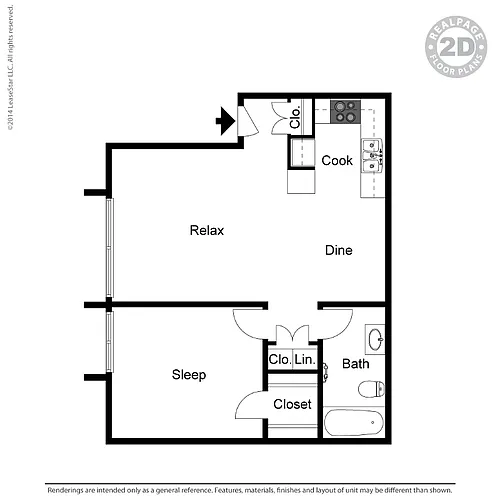 Floor plan Large 1 Bd 1 Bth City Slicker