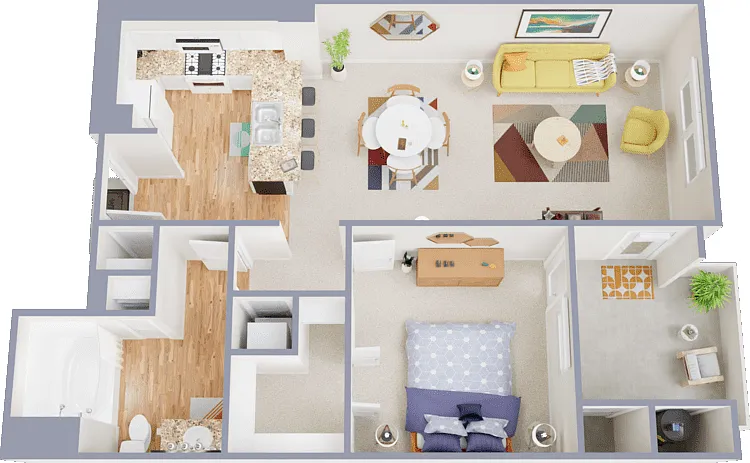 One Bedroom One Bath Model C Floorplan Diagram