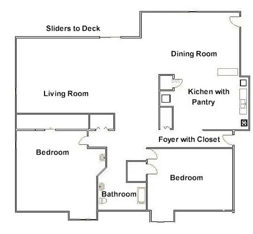 Floor plan A-D - 2 Bed 1 Bath - 1000sf