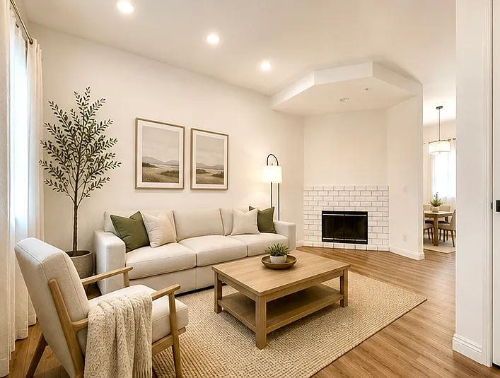 Furnished photos are virtually staged for reference. No furnishings are included with lease.