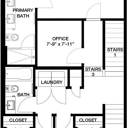 A black line drawing of the Stanley 2 urban rowhome model in Crown Park by Brookfield Residential