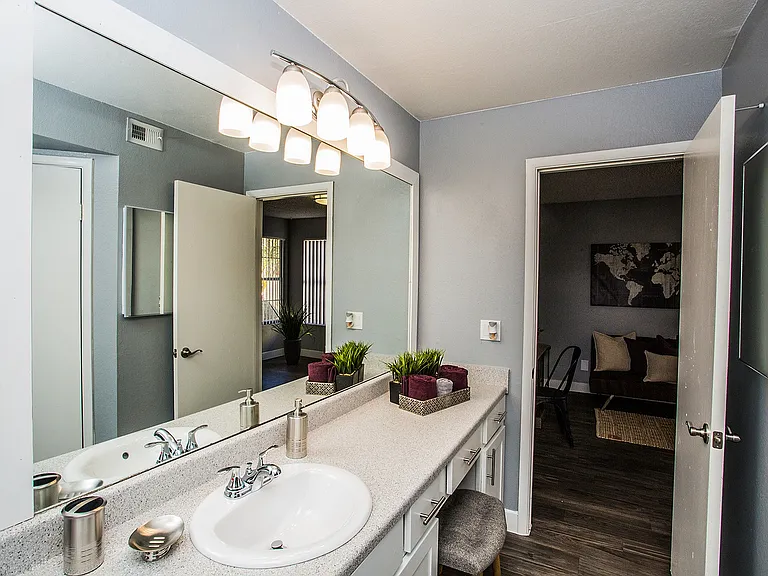 Experience luxury in every corner of this stylish apartment bathroom.