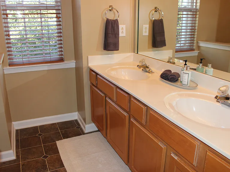Primary bathroom with lots of natural light