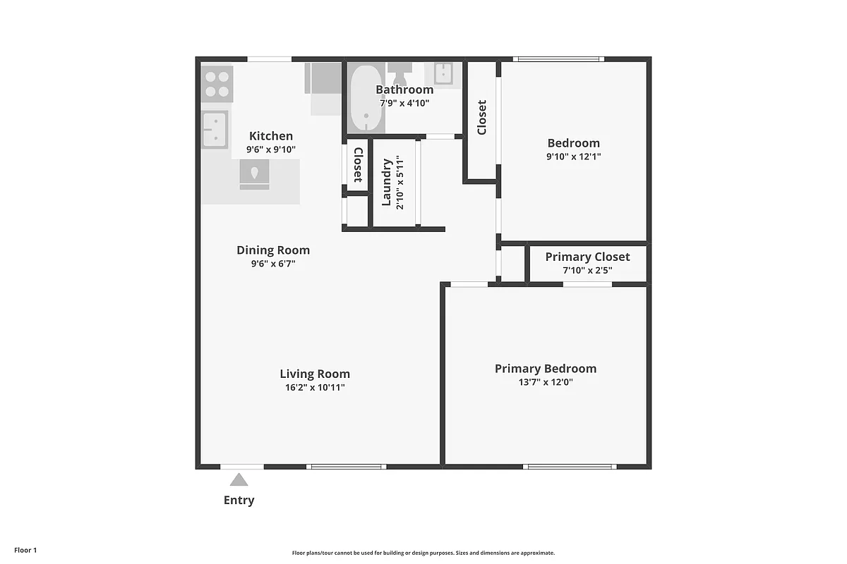 Floor plan 2 Bed 1 Bath Premium