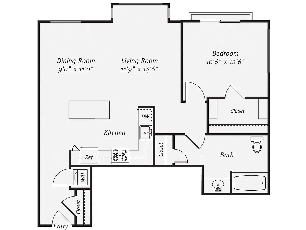 Floor plan 1 Bedroom, 1 Bathroom A5