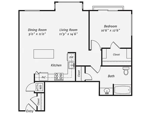 Floor plan 1 Bedroom, 1 Bathroom A5