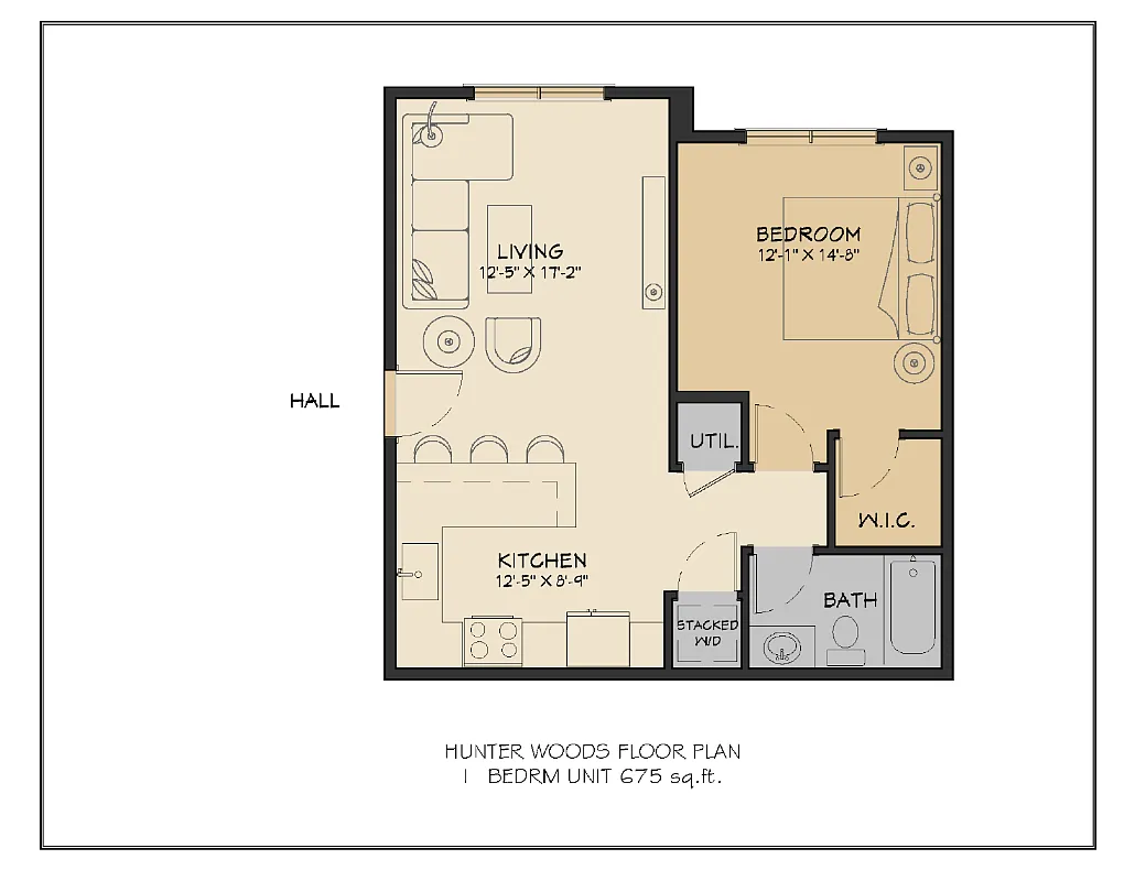 Floor plan 1 Bed 1 Bath - A