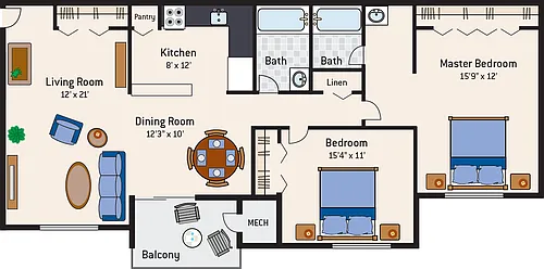 Floor plan 2 Bedroom 2 Bath