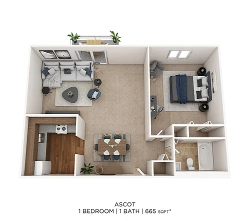 Floor plan One Bedroom- 665 sqft