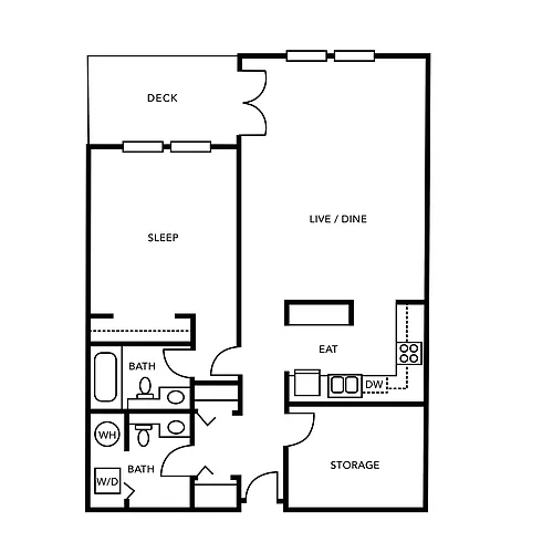Floor plan 1 Bedroom, 1.5 Bath w/ Den