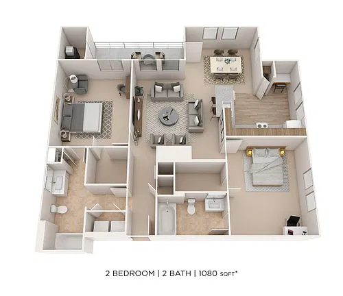 Floor plan Two Bedroom 2 Bath-1080 sqft