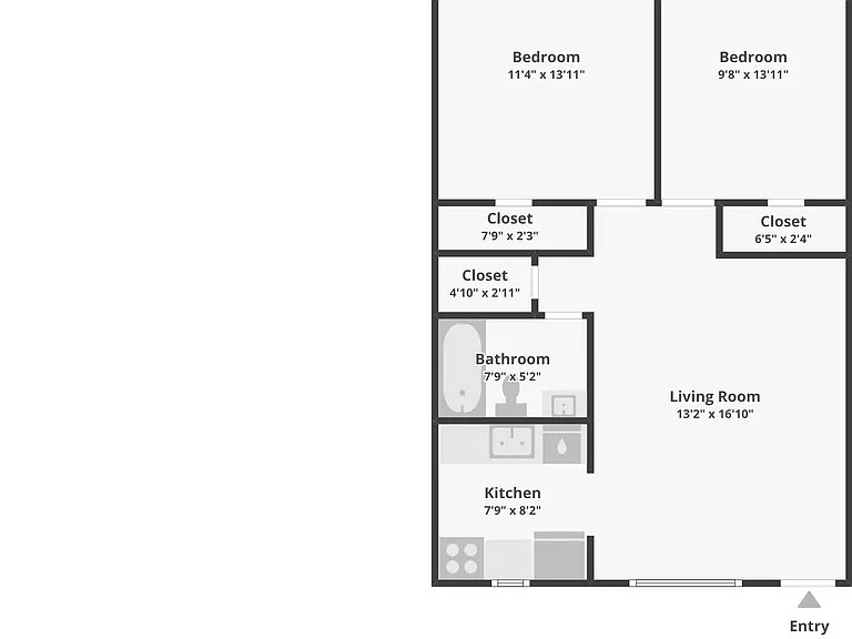 2 bedroom, 1 bath floorplan (850 sq ft)