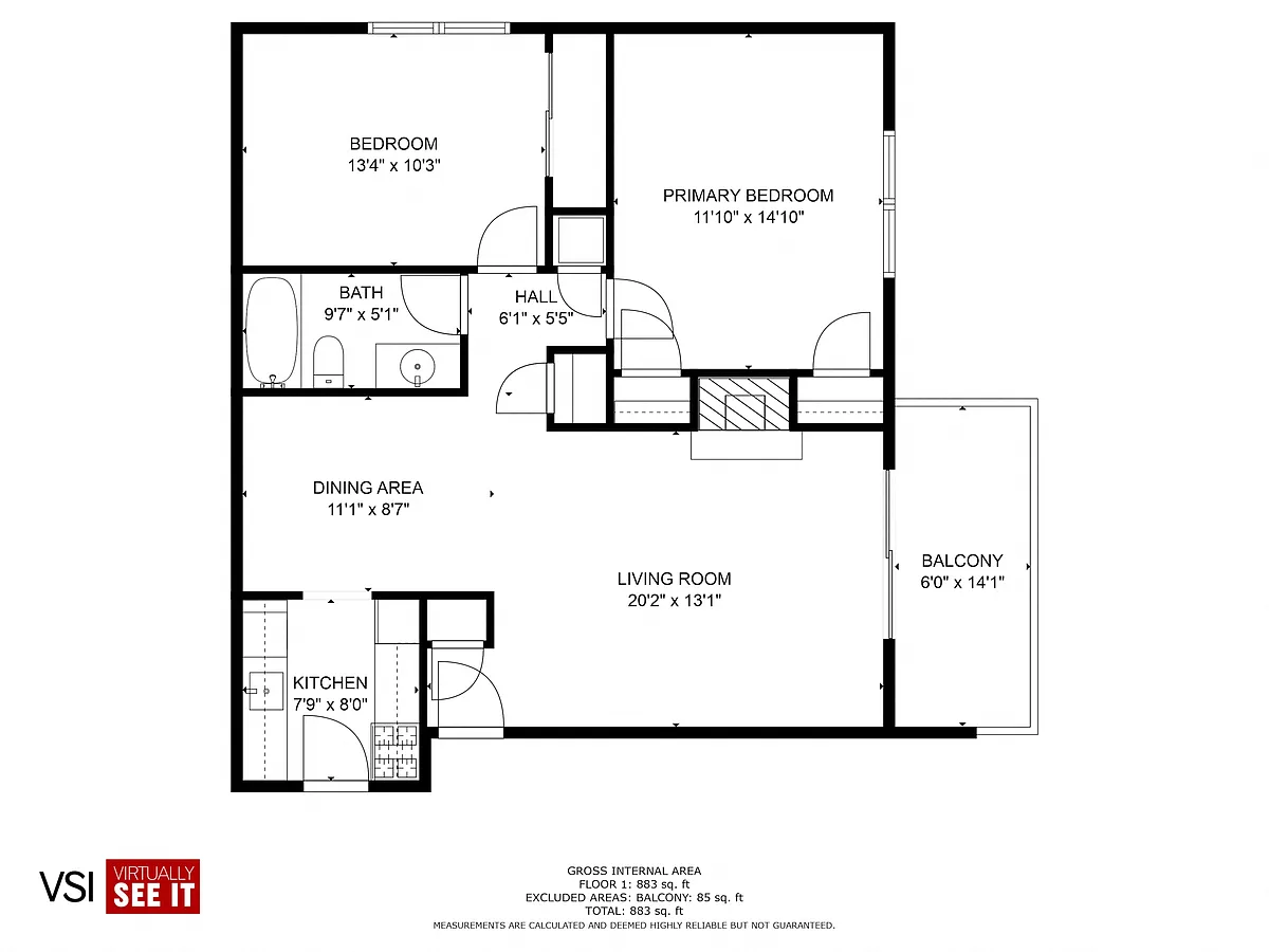 Floor plan 2 bedroom, 1 bath