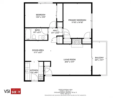 Floor plan 2 bedroom, 1 bath