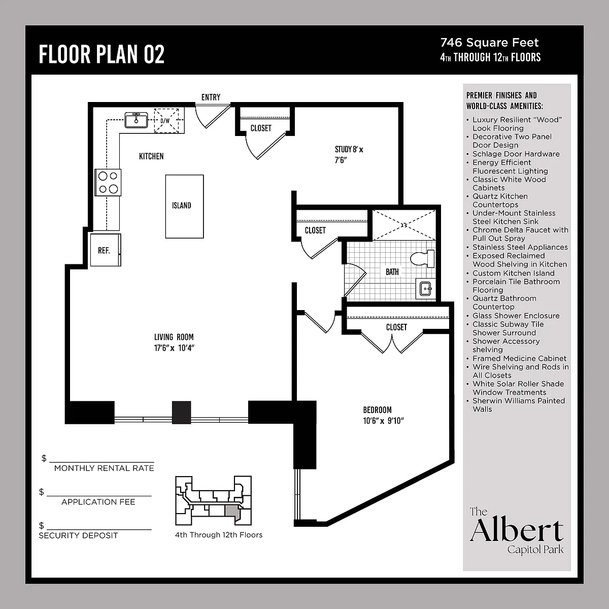 Floor plan 1 Bedroom w/ Den Unit - A2