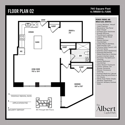 Floor plan 1 Bedroom w/ Den Unit - A2