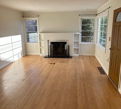 Wood burning fireplace in family room