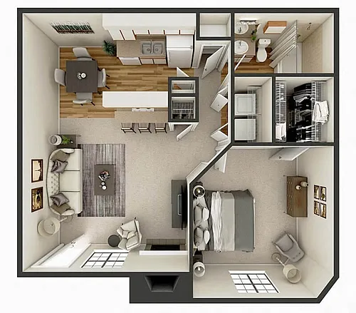 Floor plan 1 Bed 1 Bath b
