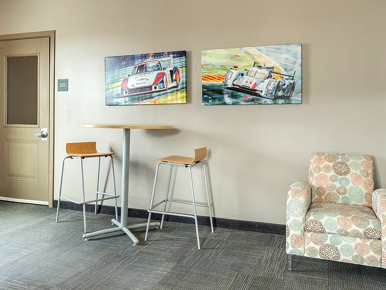 A compact space perfect for quick meals or casual chats.