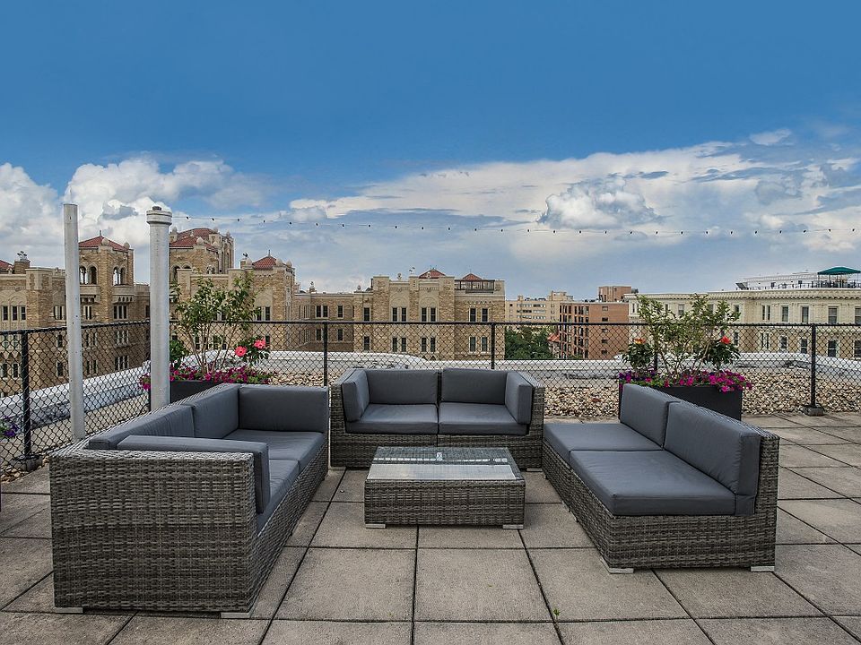 Rooftop deck with seating area