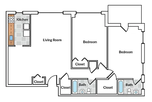 Floor plan 2 Bedroom 2 Bath with Balcony