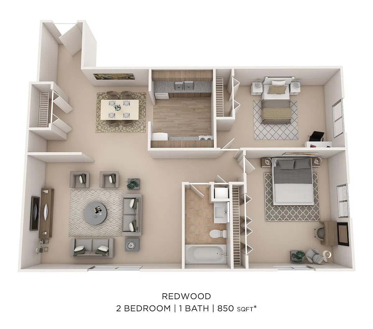 Floor plan 2 Bed 1 Bath 850 - Redwood