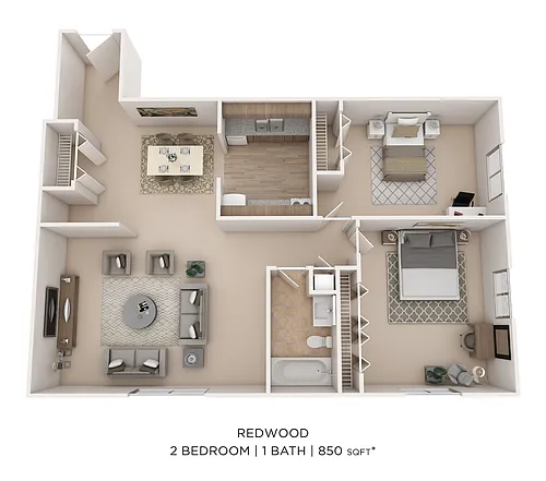 Floor plan 2 Bed 1 Bath 850 - Redwood