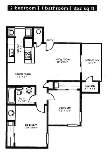 Floor plan 2 bedroom - 1 bathroom