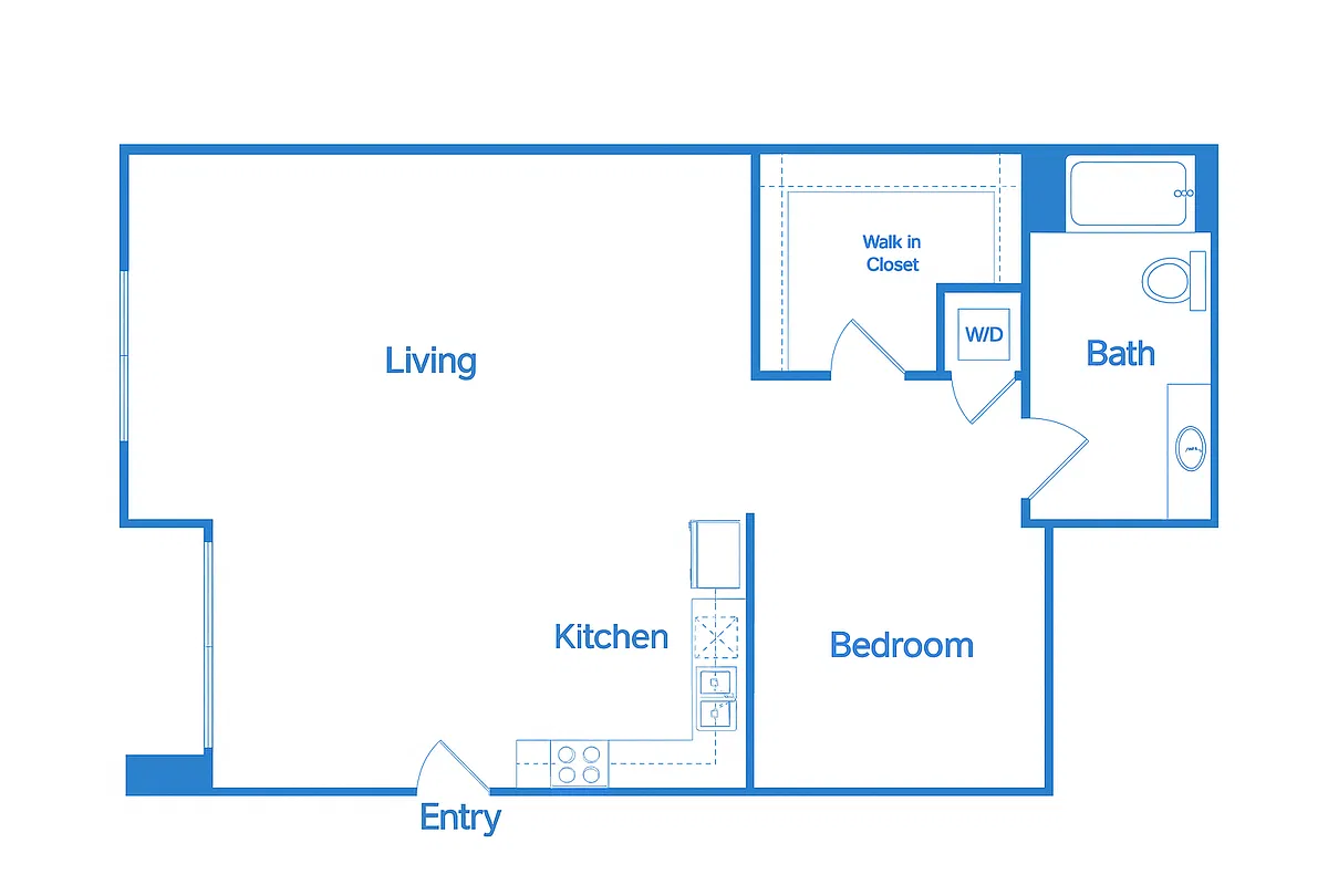 Floor plan 1 Bed 1 Bath_1C