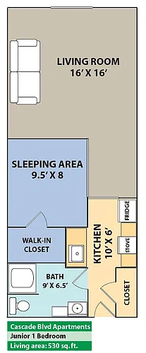 Floor plan Income-Restricted Studio with Nook