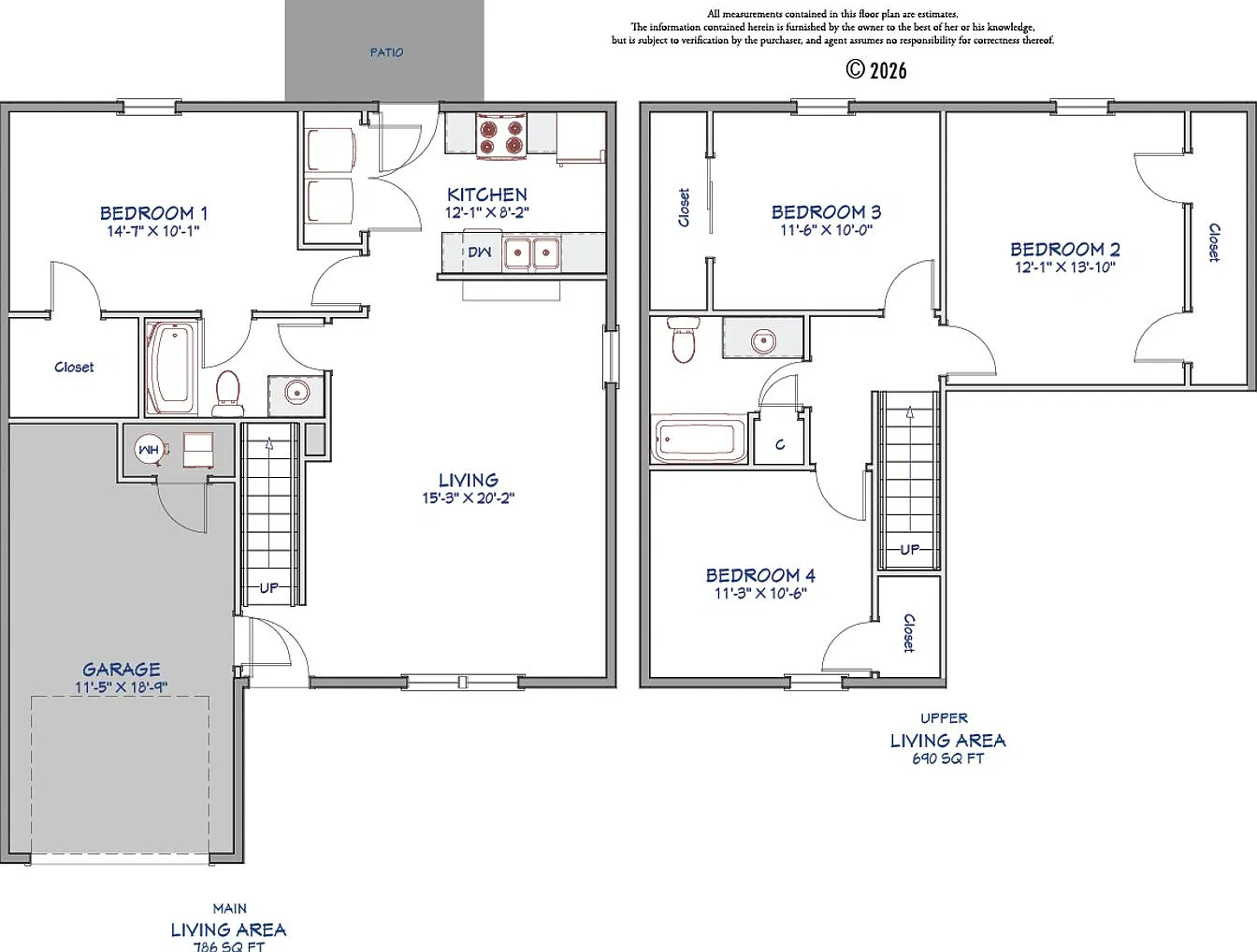 four bedrooms, two bathrooms — Photo 4