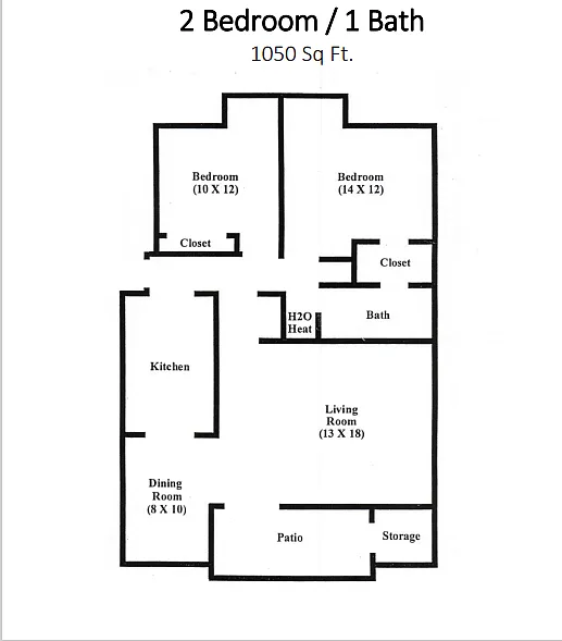 Floor plan 2 Bedroom 1 Bath with W/D