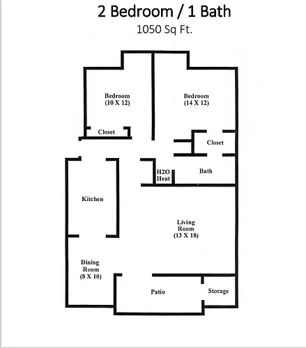 Floor plan 2 Bedroom 1 Bath with W/D