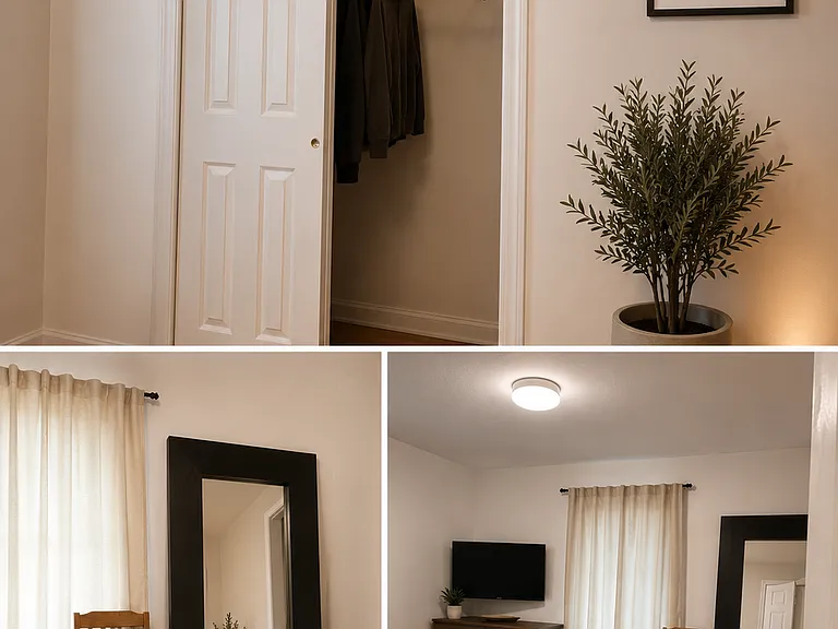 Sample furnishing layout to show how the space can be transformed into a comfortable and cozy bedroom. The unit will be delivered empty, giving you flexibility to design it your way.
