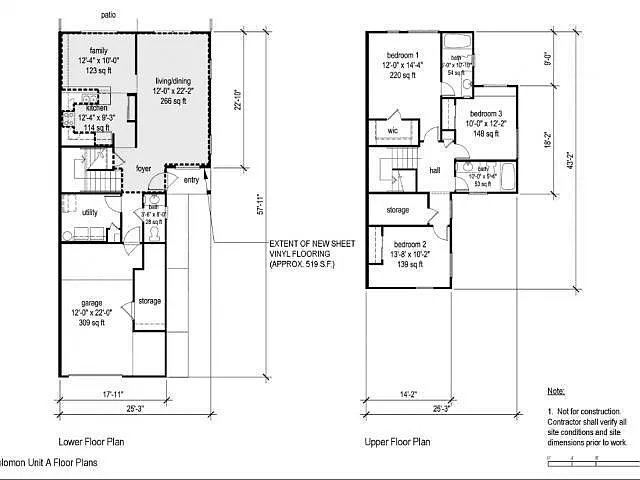 Floor plan 3-Bedroom Two Story Townhome on Schofield Barracks