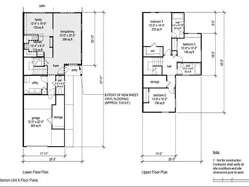 Floor plan 3-Bedroom Two Story Townhome on Schofield Barracks