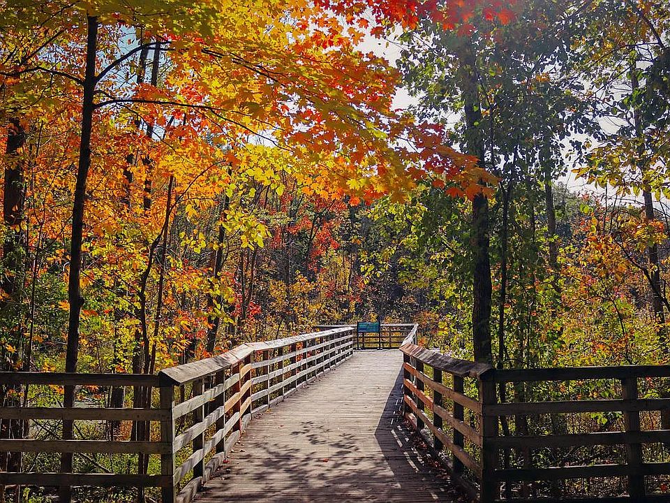 This well-maintained, multi-use rail trail stretches 6.8 miles through lush oak and maple forest, wetlands, and past numerous lakes _ perfect for jogging, walking, or biking