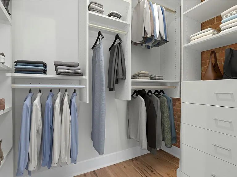 Walk-In Closets: Virtually staged large walk-in closet in bedroom.