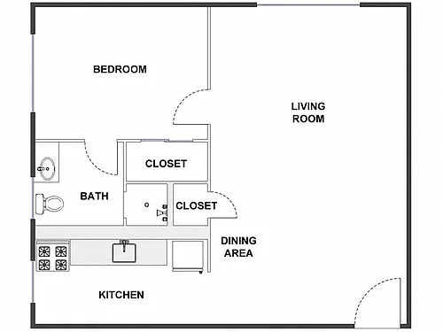 Floor plan 1 Bed / 1 Bath: Type B