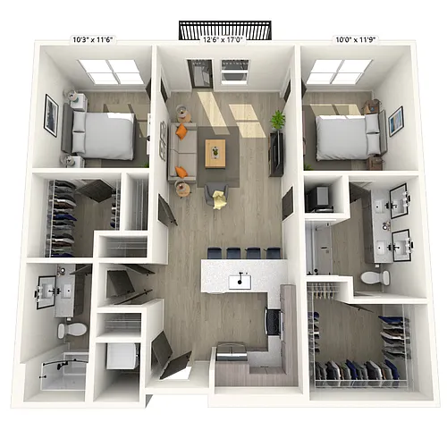 Floor plan B2 2x2 1090 SF-FP