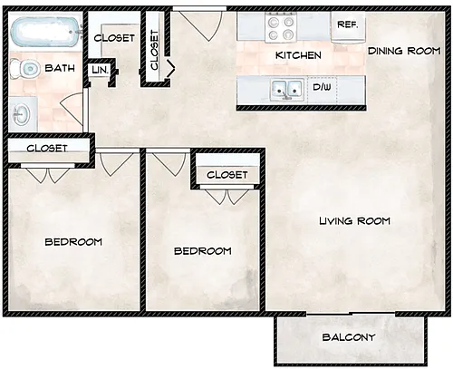 Floor plan 2 Bedroom 1 Bath