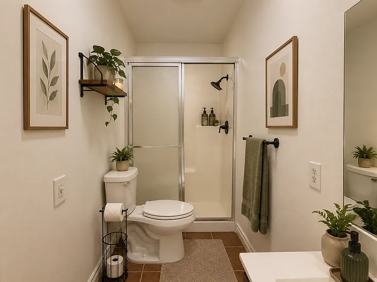 Virtually Staged. Common area bathroom.