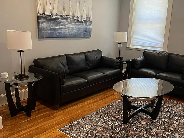 Leather sofas.
